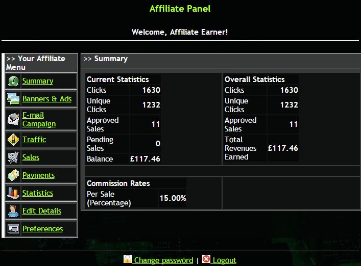 Cannabis Seed Affiliate System Control Panel