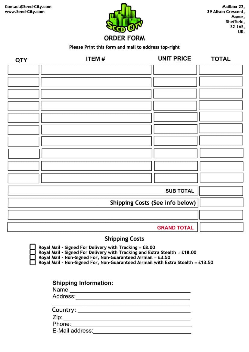 Printable Order Form
